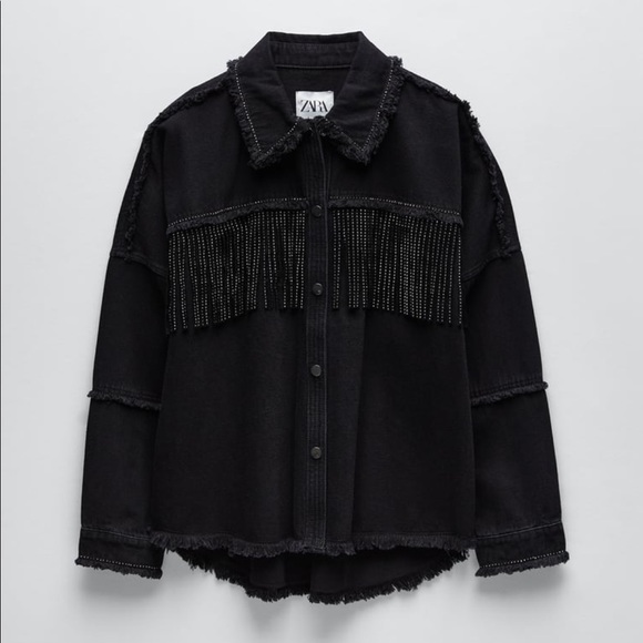 black fringe jacket zara